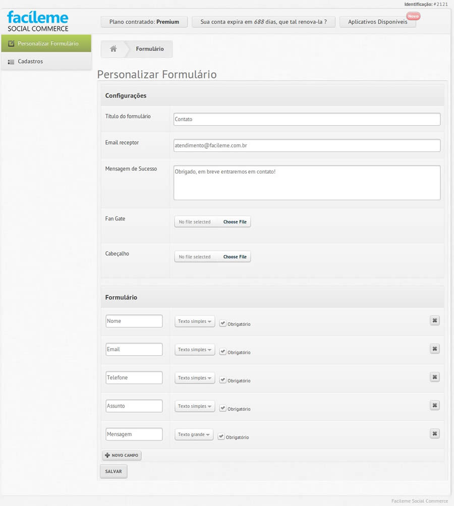 Administrador do gerador de formulários Facíleme