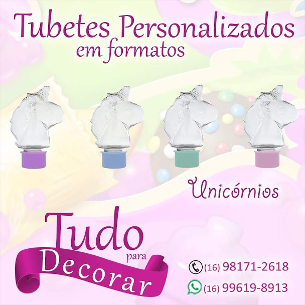 Tubetes em formato de unicórnio pct c/ 10un.