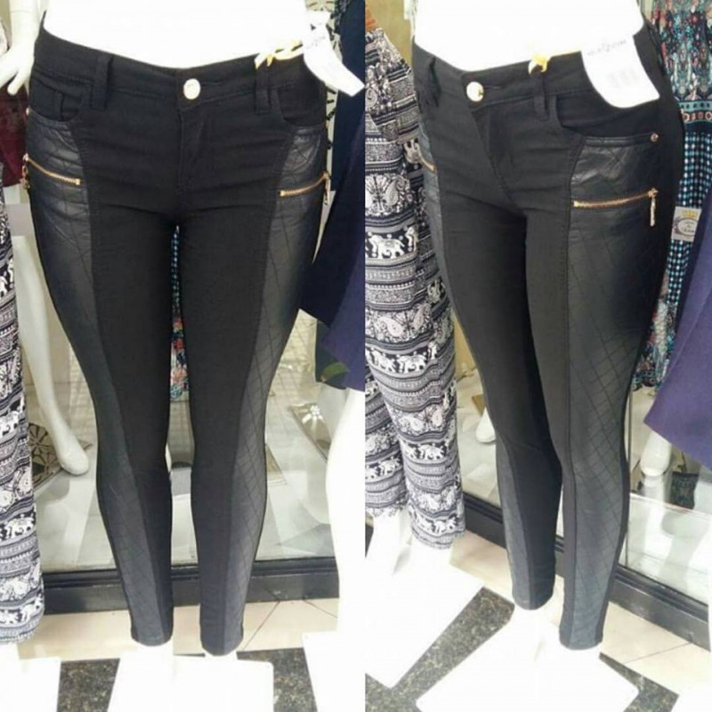 CALÇA LYCRA DETALHE EM CORINO