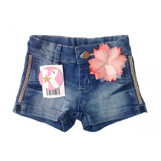 SHORTS JEANS COM FLOR E STRASS COD 63166