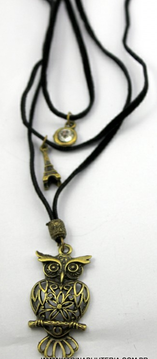 Colar Trio Chocker Coruja Vazada