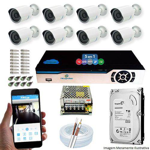 Kit Cftv 08 Câmeras Ahd-m 720p Dvr 08 Canais Newprotec Jortan 5 Em 1 Full Hd + Hd 1 Tb