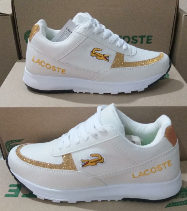 Tênis Lacoste Branco com Gliter Ouro