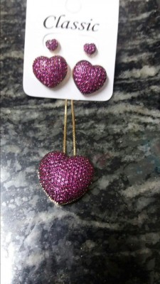 Conjunto Coração Zircônias Pink Banho de Ouro 18 K