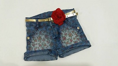 SHORTS JEANS C/CINTO E FLOR COD 63166