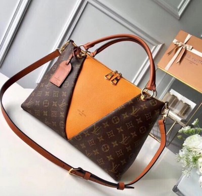 Louis Vuitton Tote V MM Canvas with Caramel Leather