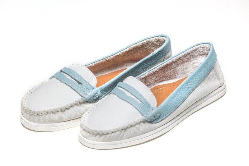 Mocassim floater 100% couro legitimo - BRANCO/AZUL BB