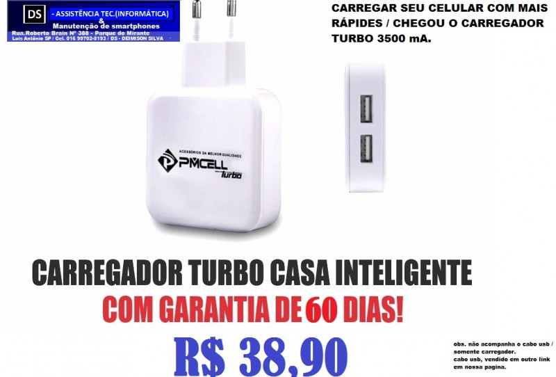 Carregador Turbo de Tomada / casa ( inteligente 3500 Mah )  Mega Rápido
