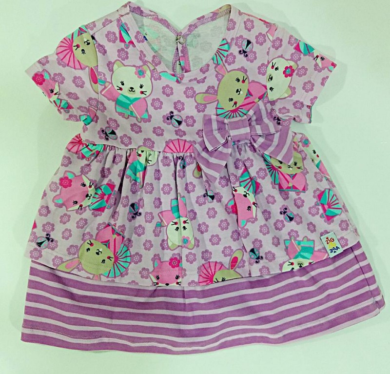 VESTIDO MALHA BEBE BABADO LILAS E AMARELO COD 44633