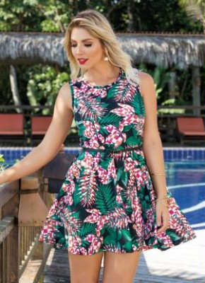 Vestido Godê Folha e Geométrico