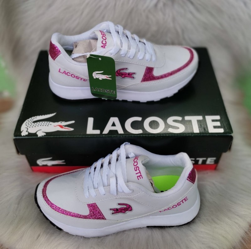 Tênis Lacoste Branco com Gliter Rosas