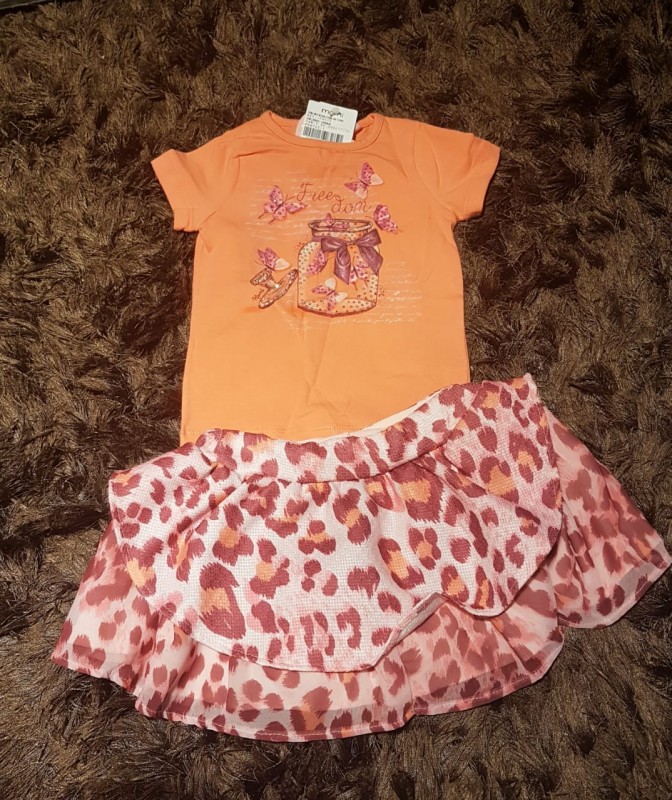 CONJUNTO BLUSA E SAIA ONÇA ROSA