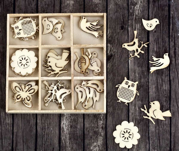 Wood Embellishments 45 pieces - Prima Marketing