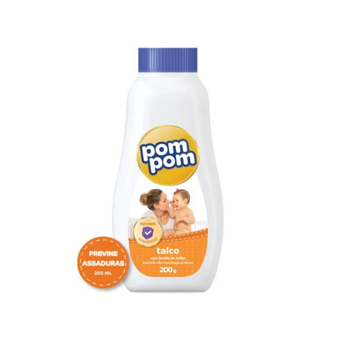 Talco Pom Pom Amido de Milho em frasco 200 g