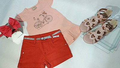 SHORTS JEANS LARANJA C/CINTO COD 65108