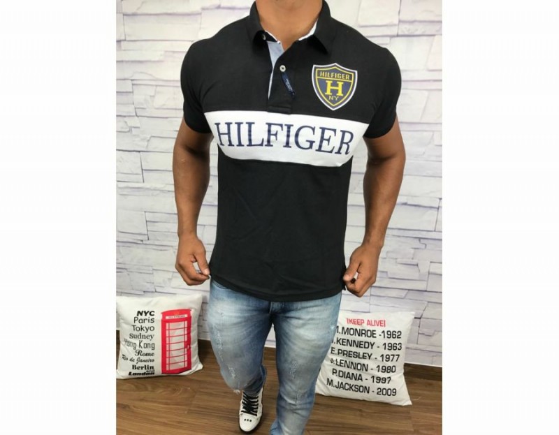 POLO TOMMY HILFIGER - PRETA/AMARELO
