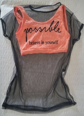 Blusa tuli preta top salmão, Tam M
