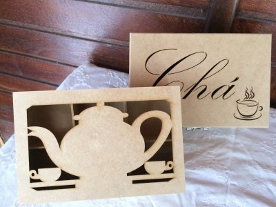 PORTA CHA MDF CRU DESENHO BULE R$ 17,00 PORTA CHA LASER MDF CRU R$ 26,00