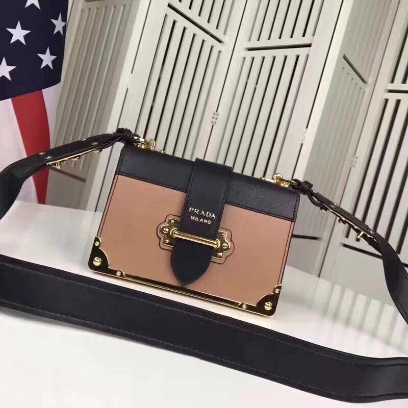 Prada Cahier Crossbody Leather Bag - Black/Beige