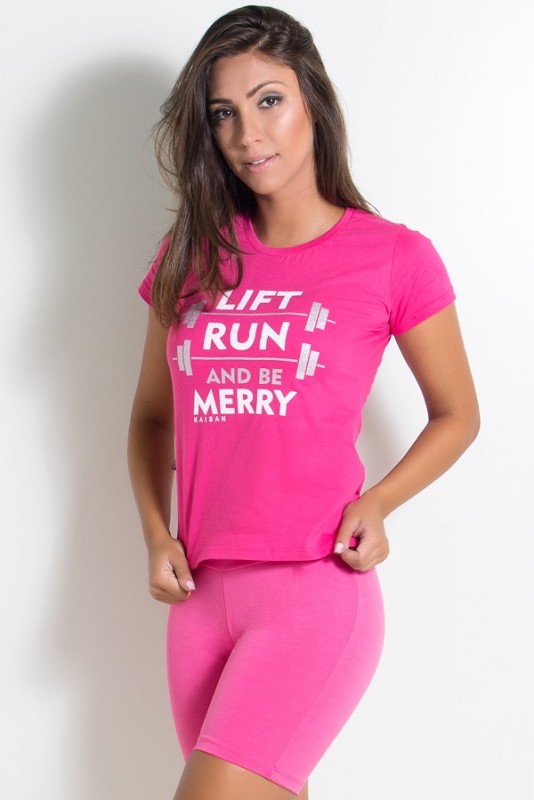 CAMISETA FEMININA LIFT RUN AND BE MERRY (ROSA PINK)