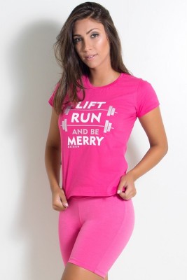 CAMISETA FEMININA LIFT RUN AND BE MERRY (ROSA PINK)