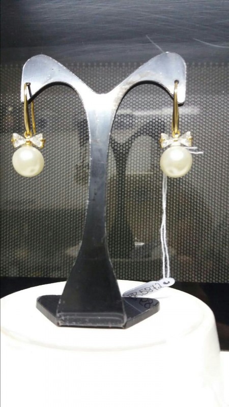 Brinco Lacinho com Pingente Pérolas Ouro 18 K