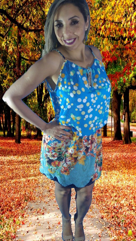 vestido estampado azul em organza
