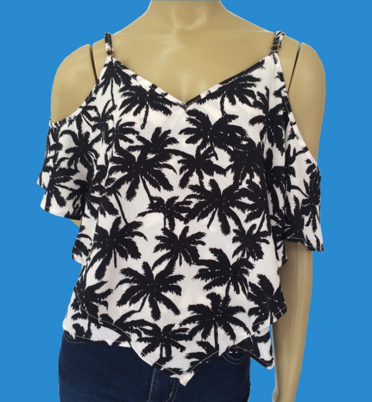Blusa Curta de Alça Estampa Coqueiro