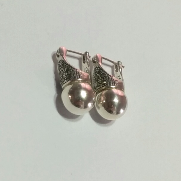 Brinco Lady Di Prata com Marcassita Medio