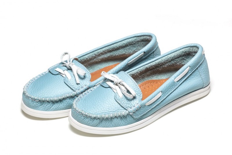 Mocassim floater 100% couro legitimo - AZUL BB/BRANCO