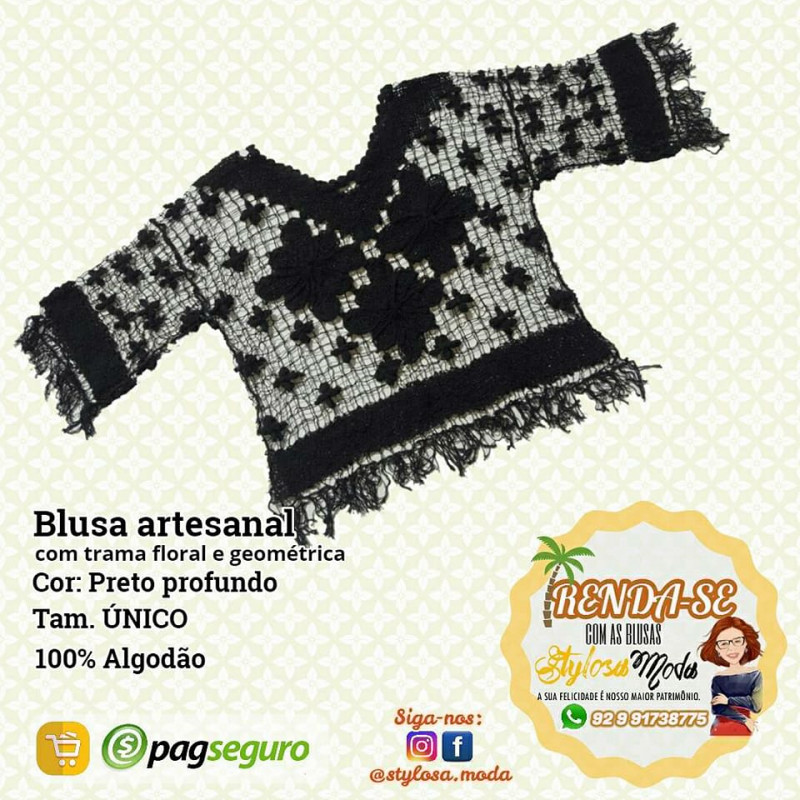 Blusa Confeccionada a mão PRETA