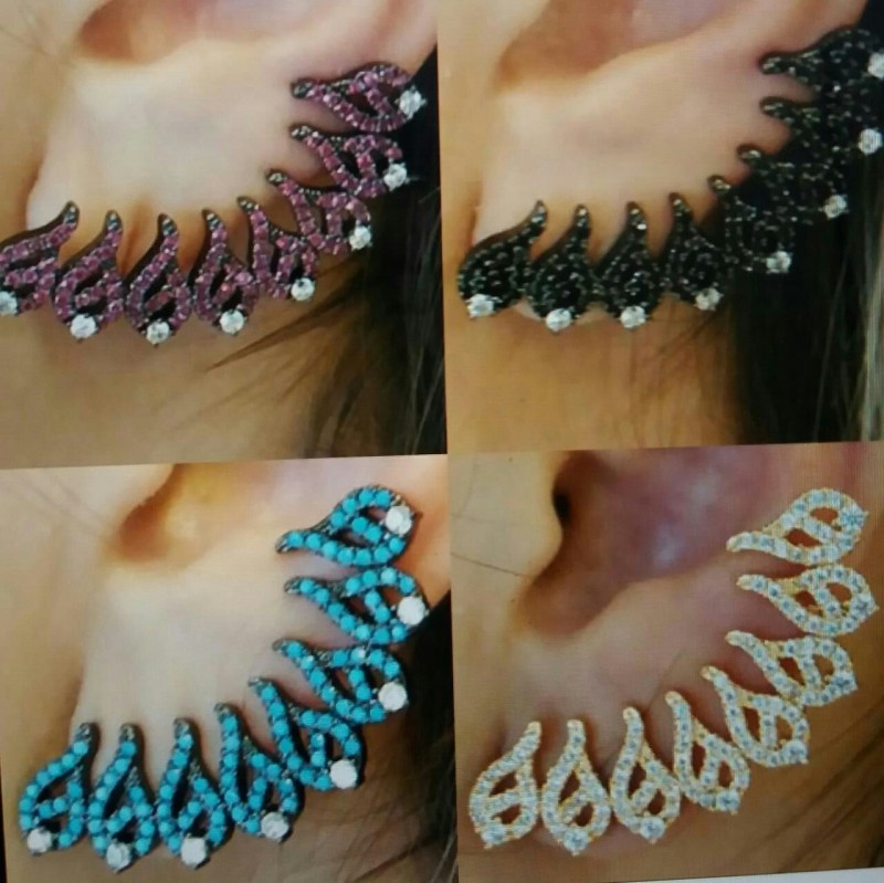 Brincos Ear Cuff Turquesa