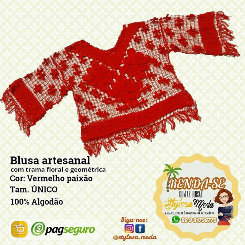 Blusa Confeccionada a mão VERMELHA