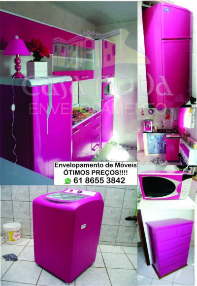 envelopamento kit cozinha rosa e branco