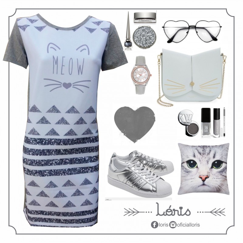Vestido Miau Cinza Mescla