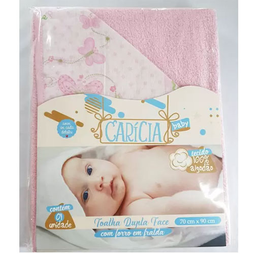 Toalha De Banho Dupla Face Com Capuz Rosa Caricia Baby - Minasrey