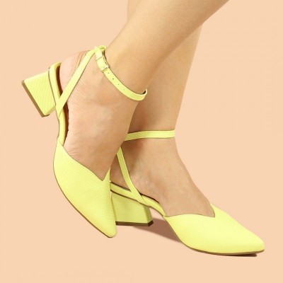 Scarpin Feminino Amarelo Bico Fino Mule Salto  - Ita Saltos Boutique - Triângulo Linha Confort