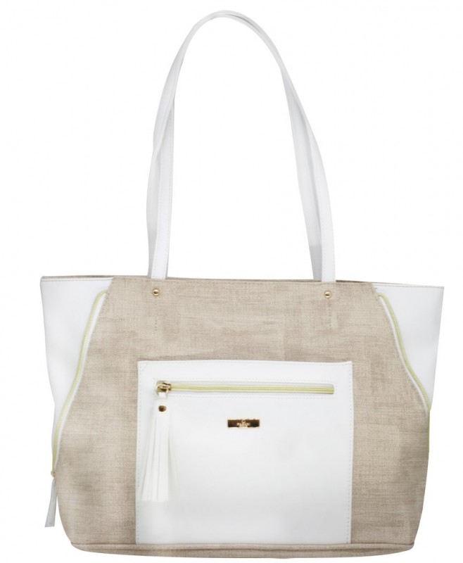 Bolsa feminina em couro sintetico com abertura lateral maior BEGE