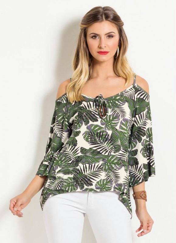 Blusa Folhagens com Ombros Vazados