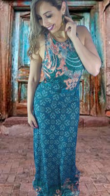 vestido longo estampado verde tran