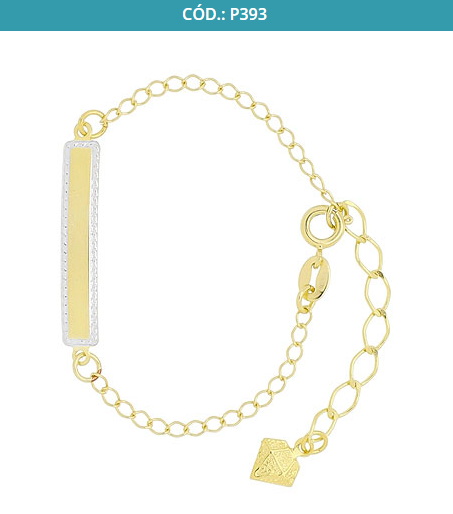 PULSEIRA INFANTIL FOLHEADA A OURO COM ADEREÇO DE CHAPA E APLIQUE DE PRATA