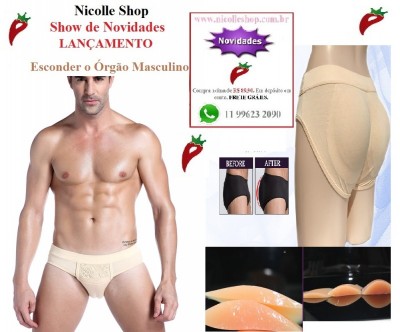 LANÇAMENTO - Cueca com *Enchimento de Silicone Esconder o Órgão Masculino em Natural Importa