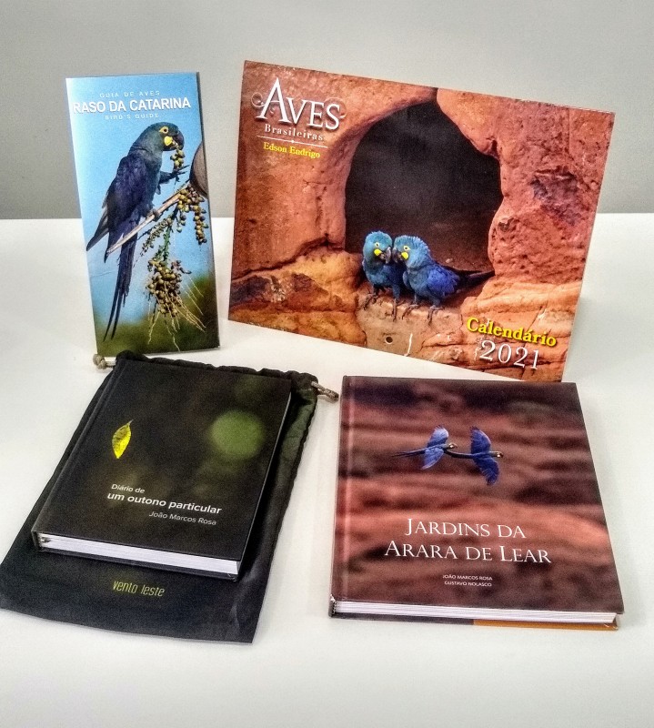 KIT: LIVROS JARDINS DA ARARA DE LEAR, DIÁRIO DE UM OUTONO PARTICULAR, CALENDÁRIO 2021 AVES BRASILEIRAS E GUIA AVES DA CAATINGA