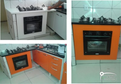 envelopamento armarios laranja e branco