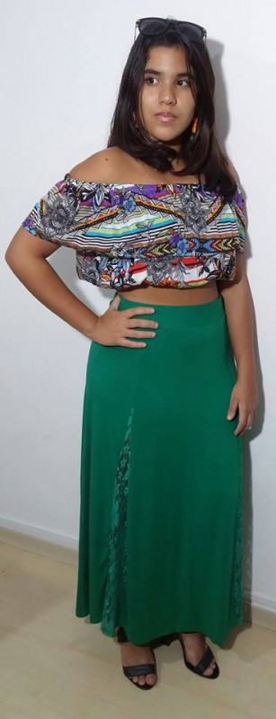 Blusa de viscose, estampada com babado, Tam M