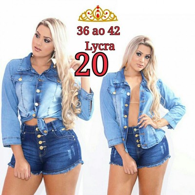 Conjunto Jeans ( Blusa Jeans + Short Hot paint Cintura Alta)