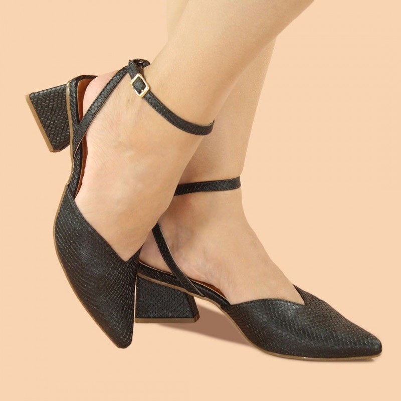 Scarpin Feminino Preto Bico Fino Mule Salto  - Ita Saltos Boutique - Triângulo Linha Confort