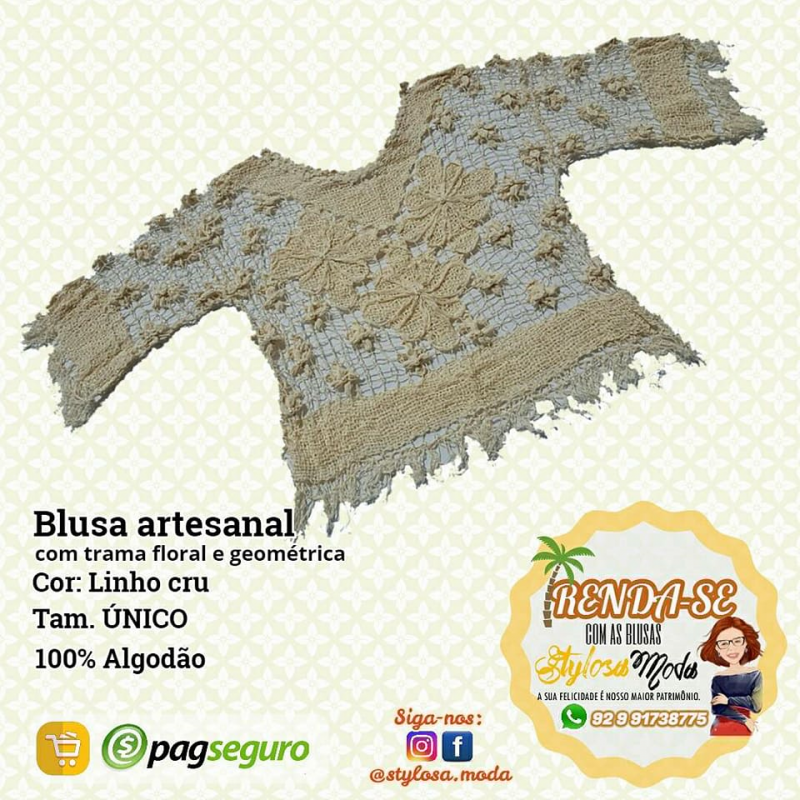 Blusa Confeccionada a mão LINHO CRÚ