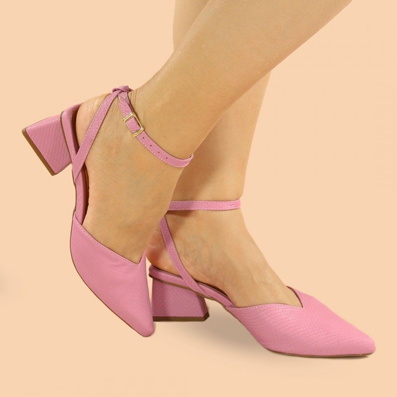 Scarpin Feminino Rosa Bico Fino Mule Salto  - Ita Saltos Boutique - Triângulo Linha Confort