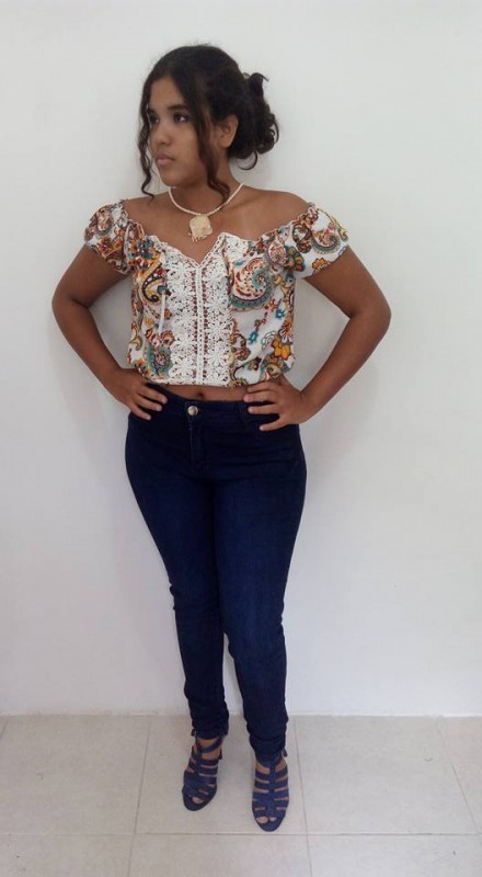 Cropped rendado estampado, Tam P/M